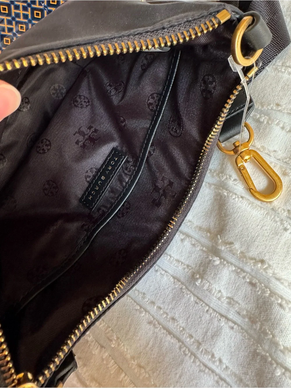 Tory Burch Black Nylon Crossbody with Gold Hardware